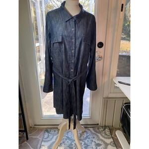 Simply Emma Womens 2X Dark Wash Denim Shirt Dress Long Sleeve Belted Button Up